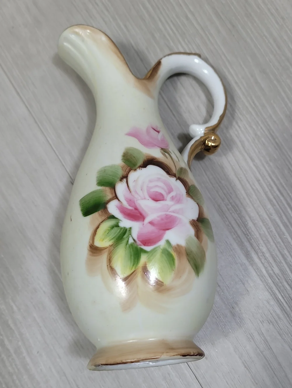 Vintage Lefton China Mini Porcelain Pitcher & Bud Vase Rose Gold Trim
